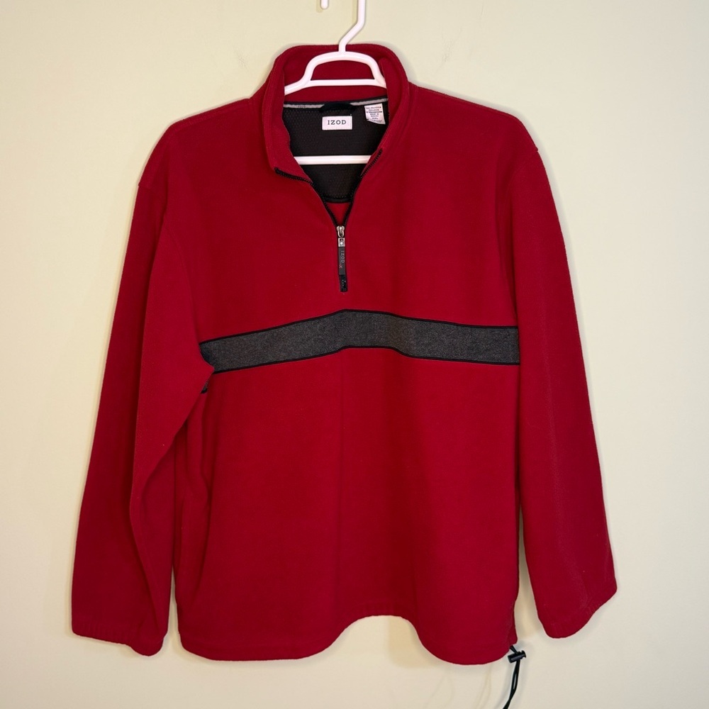 Izod Perform X Men's Quarter Zip Fleece Sweatshirt Red Black Xxl Side Pockets